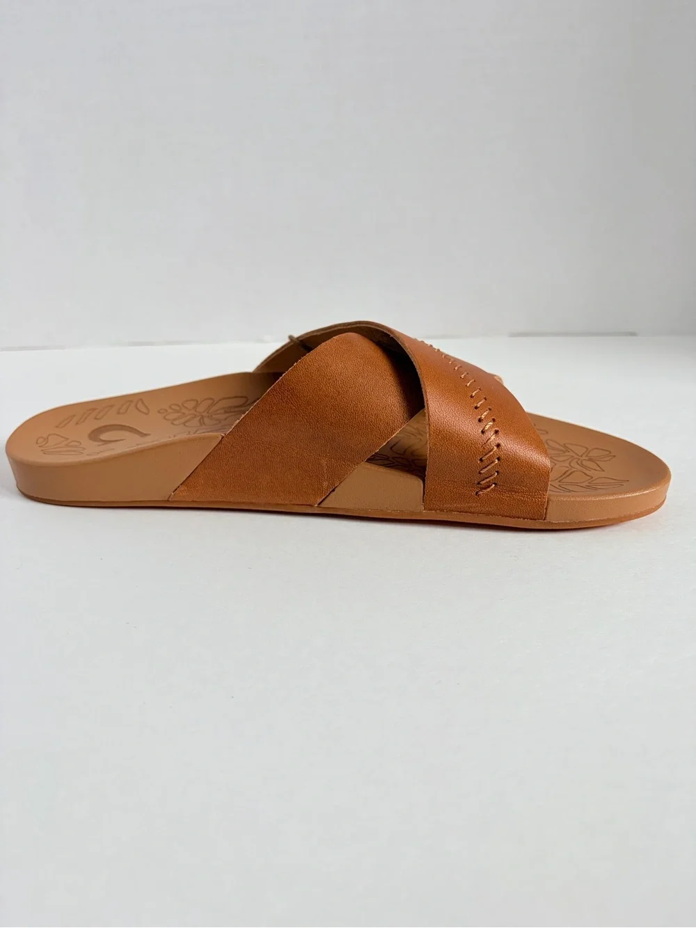 OluKai Kipea Olu Slide Sandals Cross Strap Shoes Cushioned Leather Brown Size 9 - Picture 5 of 15